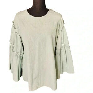 NWT DRA Los Angeles Ruffled Flutter Long Sleeve Boho Hippie Style Blouse, Size M